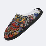 Irezumi Wave & Koi & Demon Face Print Fleece-Lined Slippers