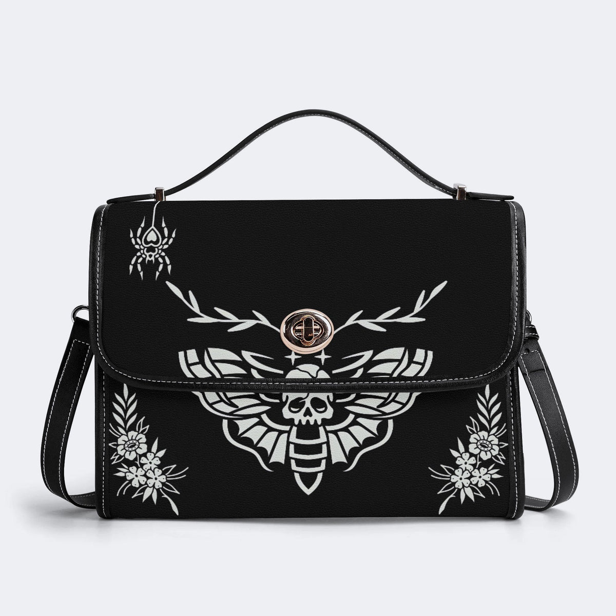 Death Moth Vintage Print - Leather Satchel Bag