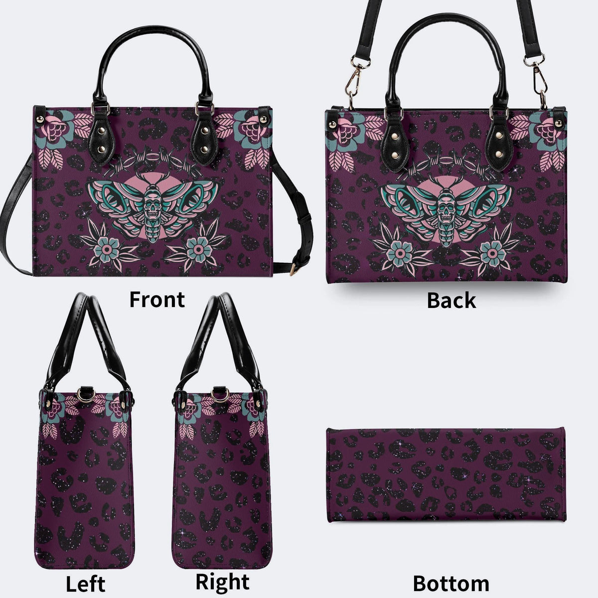 Death Moth Vintage Print - Leather Handbag