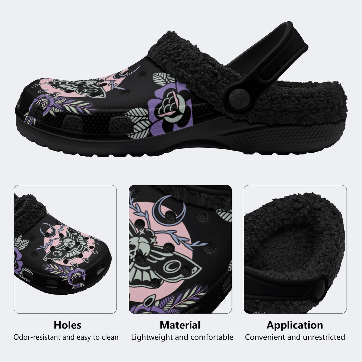 Unisex Death Moth Art Print - Fur Lined Slippers/Sandals