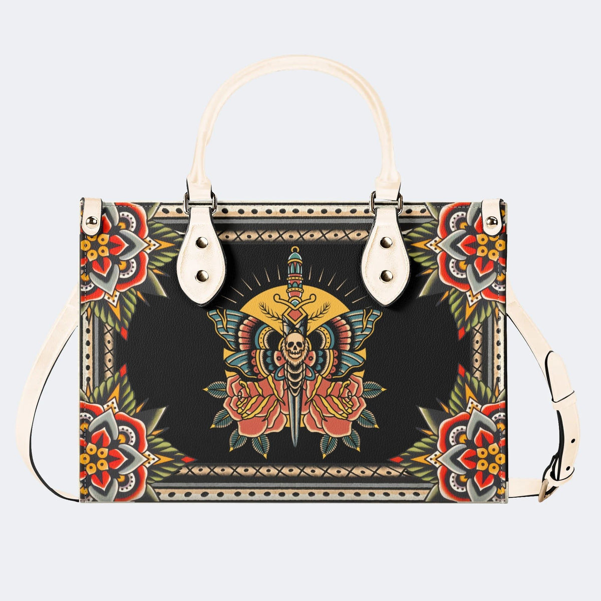 Death Moth On Sword - Leather Handbag