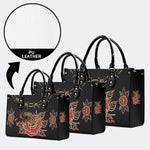 Rose and Snake Print - Leather Handbag