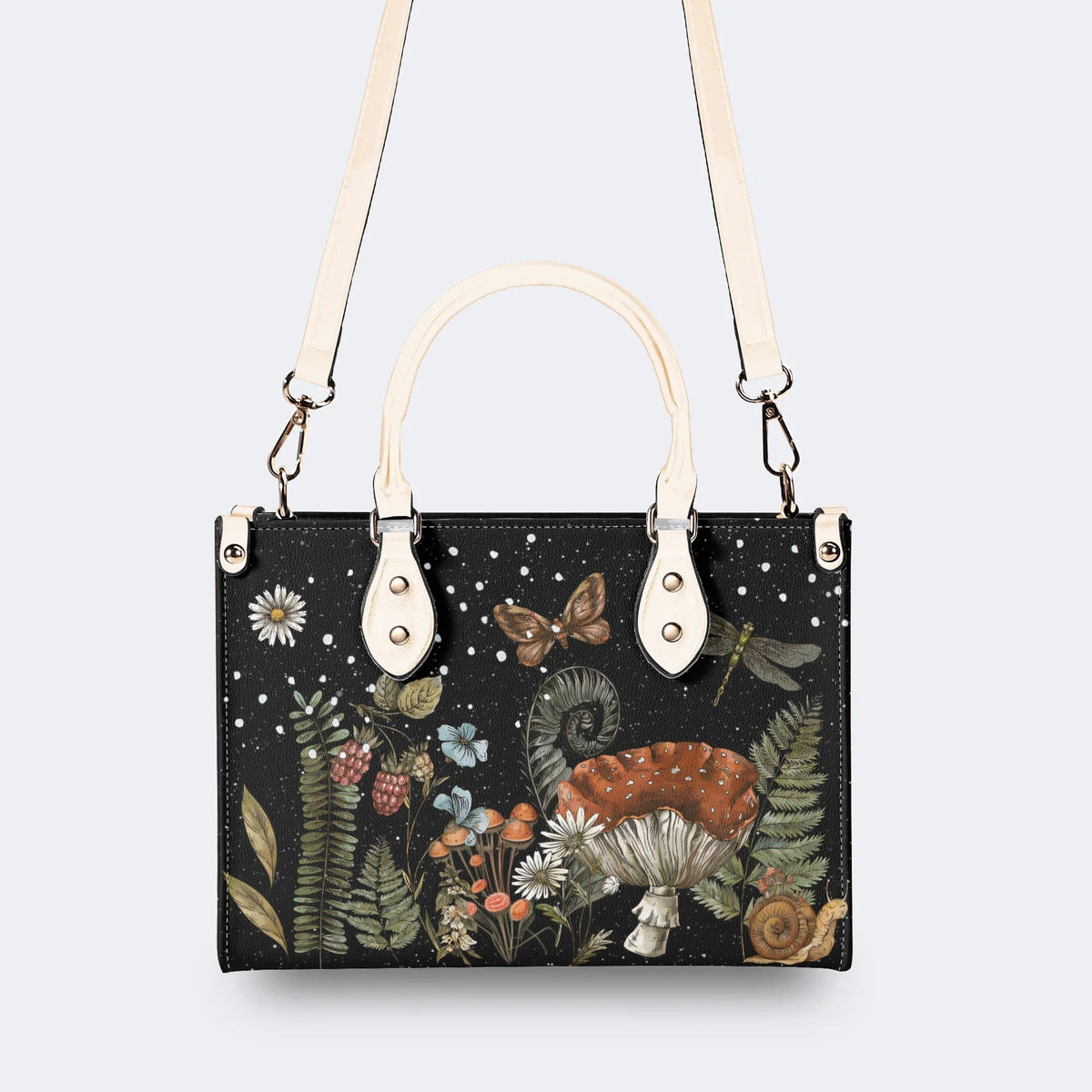 Starry Night Floral Moth Print - Leather Handbag