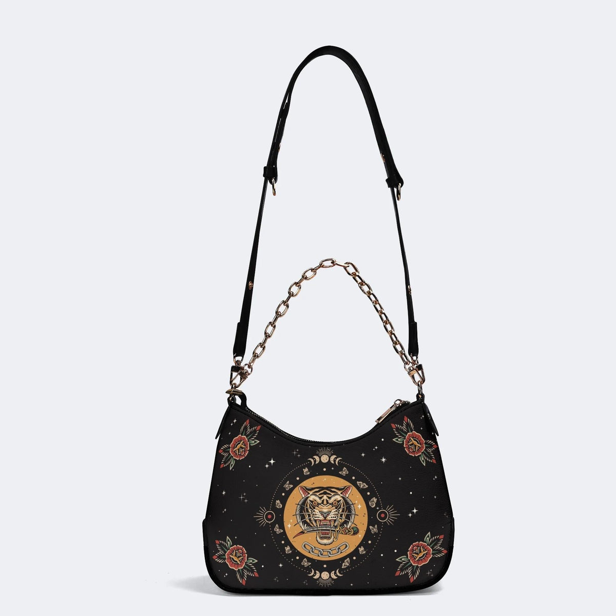 Vintage Tiger And Moth Print - Leather Crossbody Bag