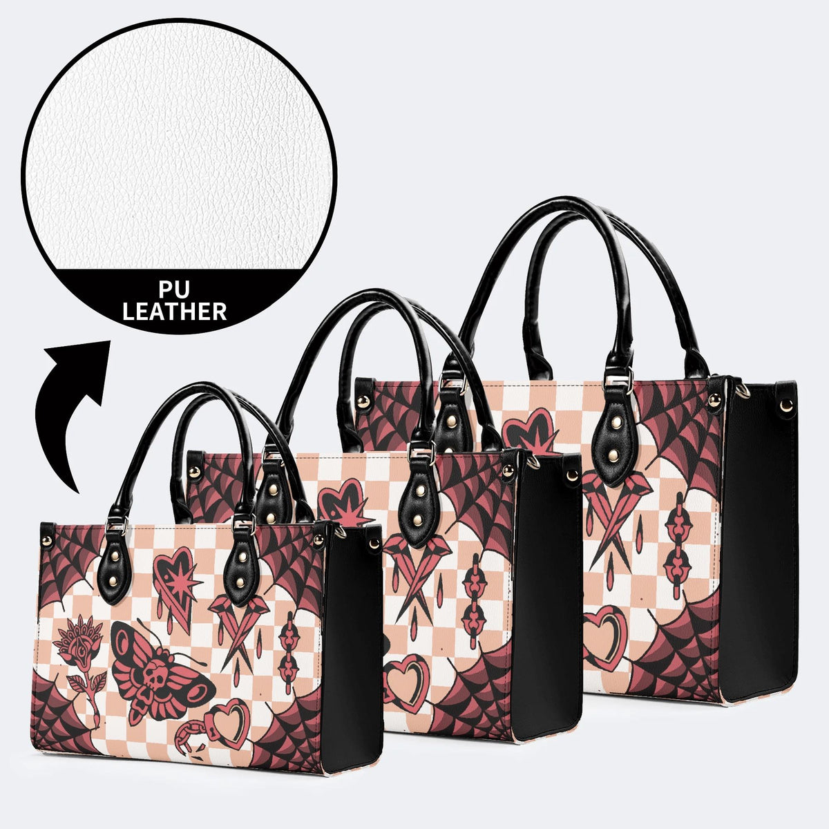 Gothic Tattoo Print - Leather Handbag