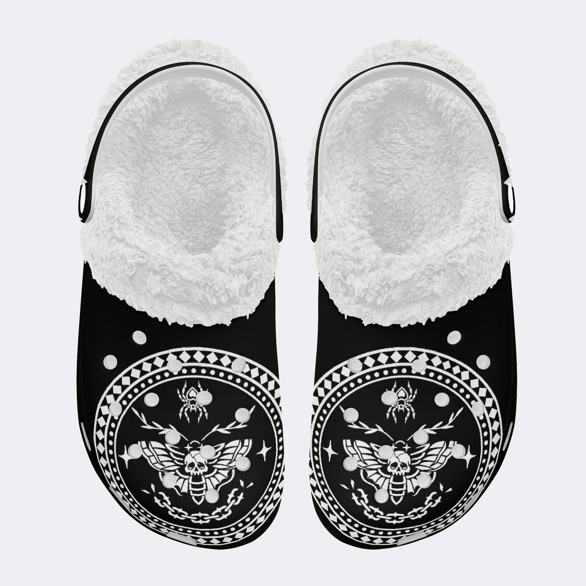 Death Moth Vintage Print - Fur Lined Slippers/Sandals