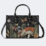 Starry Night Floral Moth Print - Leather Handbag