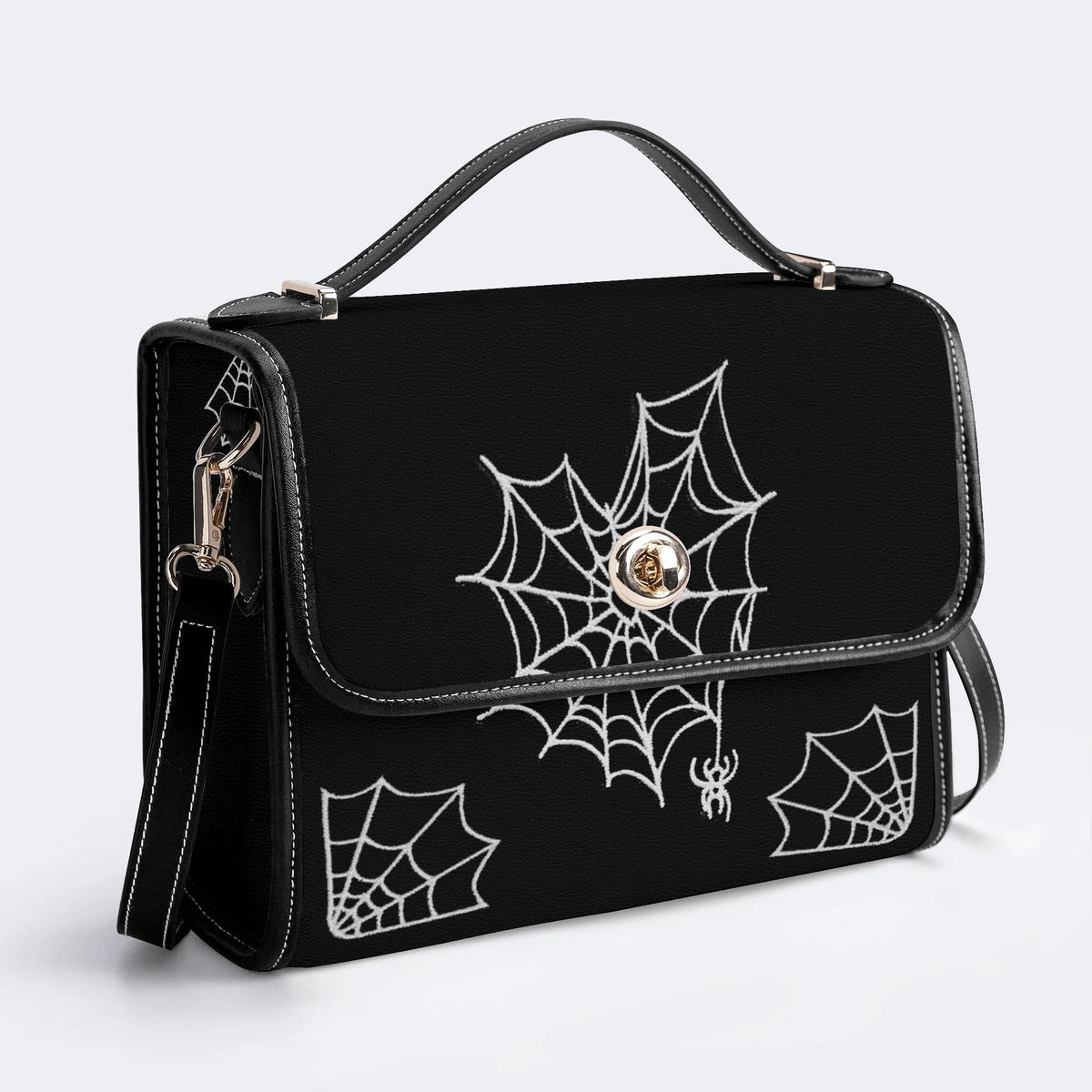 Spider Web Print - Leather Satchel Bag