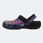 Psychedelic Forest Glowing Mushroom Print Fleece-Lined Clogs