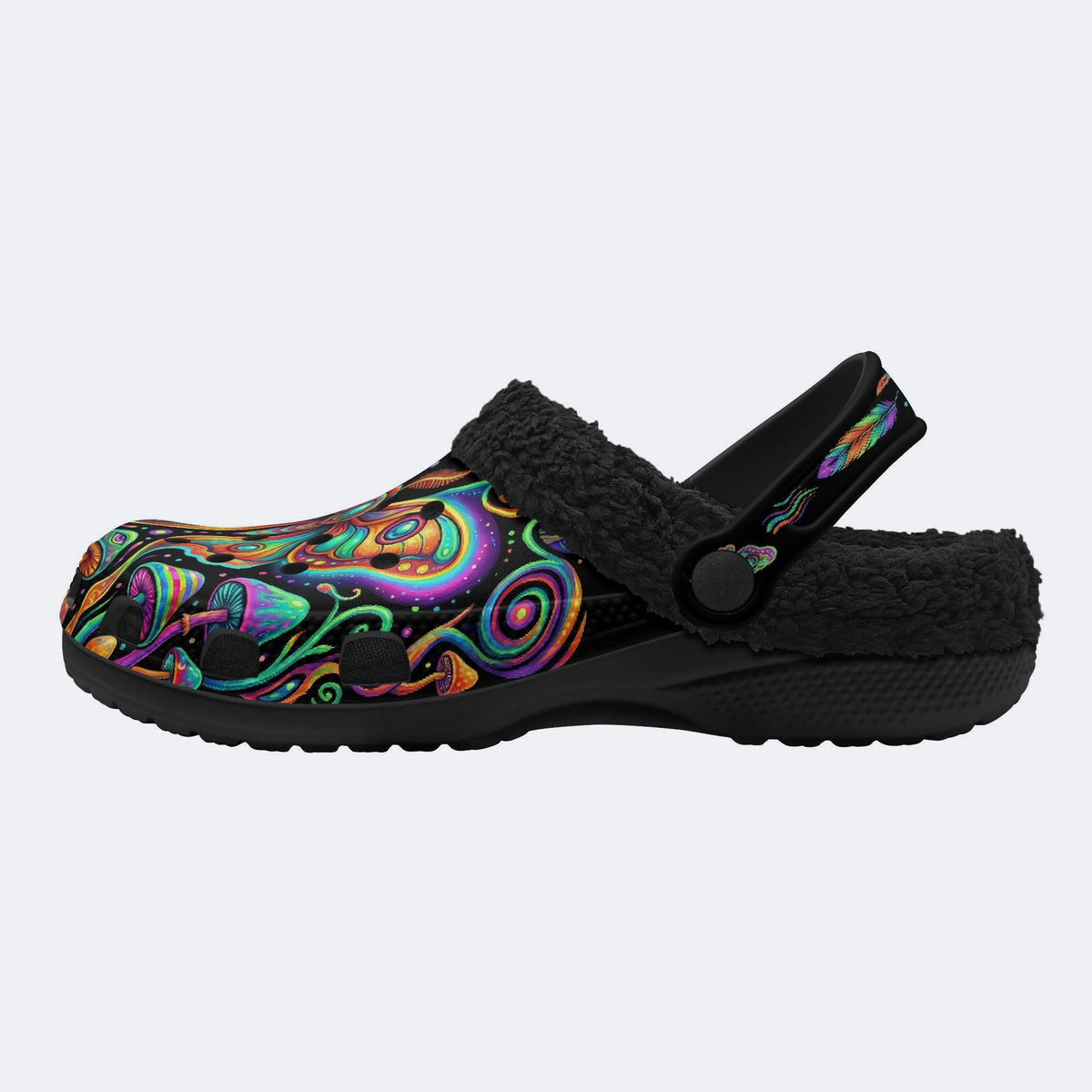 Psychedelic Retro Moth Forest Print Fleece-Lined Clogs
