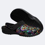 Psychedelic Retro Moth Forest Print Fleece-Lined Clogs