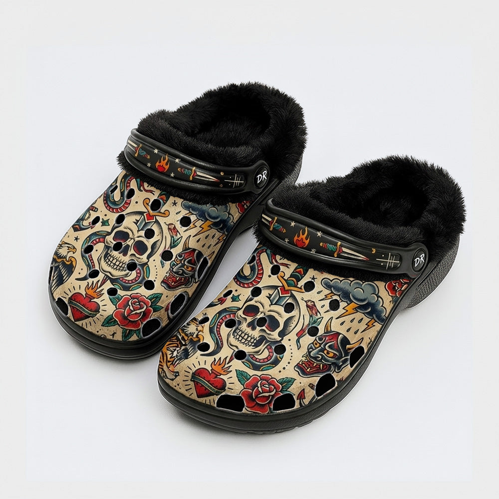 Old School Tattoos Art Print Fleece-Lined Clogs