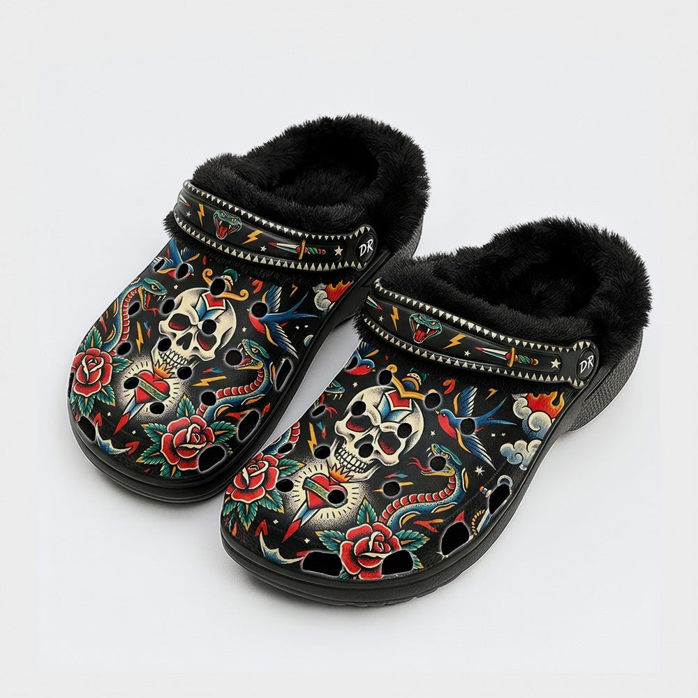 Old School Tattoos Art Print Fleece-Lined Clogs