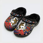 Irezumi Wave & Koi & Demon Face Print Fleece-Lined Clogs
