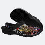 Irezumi Wave & Koi & Demon Face Print Fleece-Lined Clogs