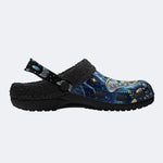 Ice Crystal Light Moth Print Fleece-Lined Clogs