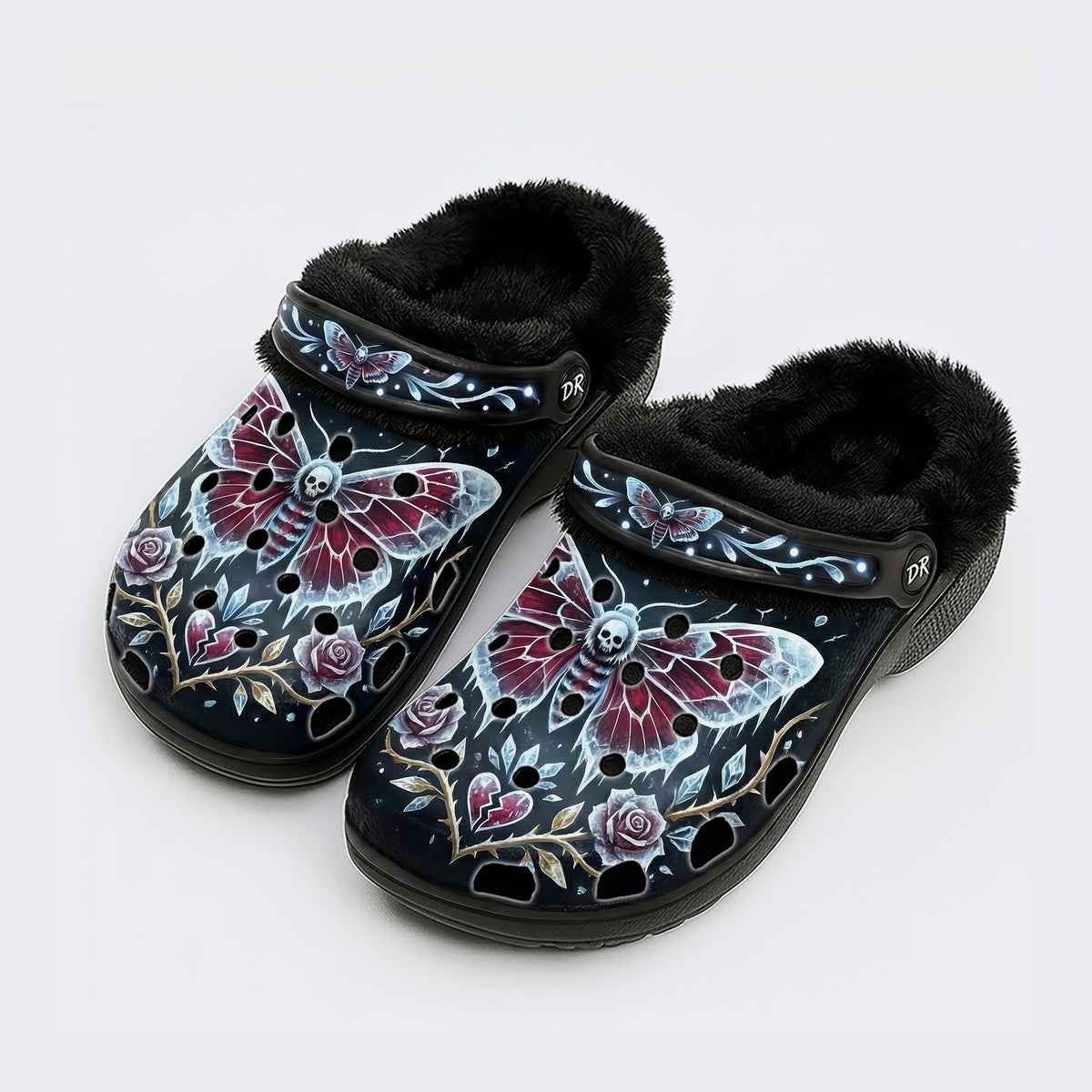 Ice Crystal Garland Death Moth Print Clogs