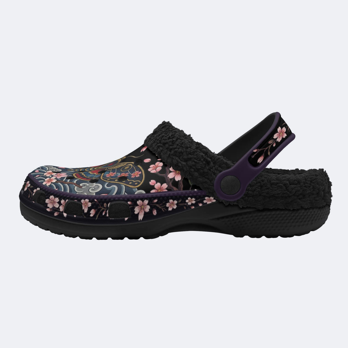 Cherry Blossom Moth Print Fleece-Lined Clogs