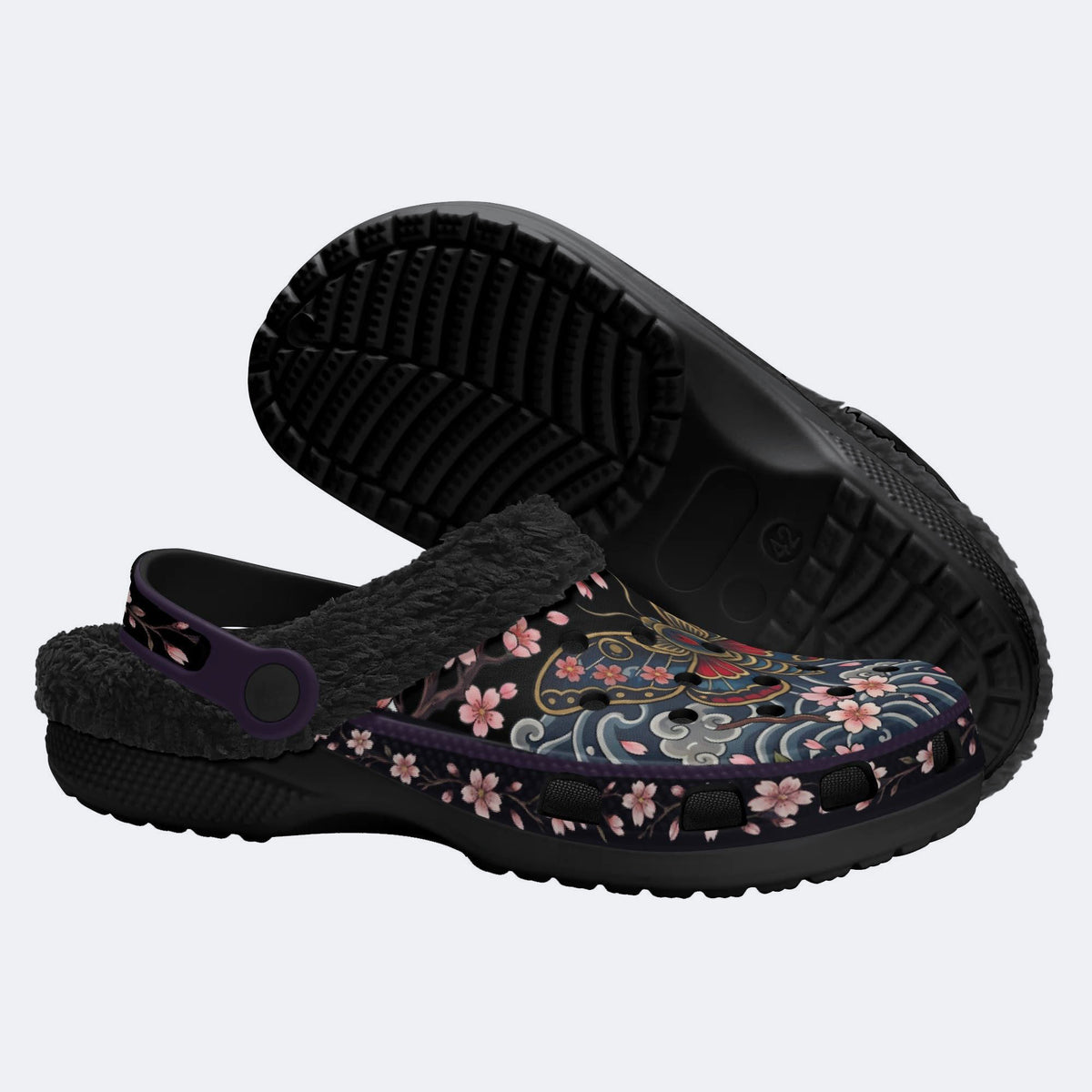 Cherry Blossom Moth Print Fleece-Lined Clogs
