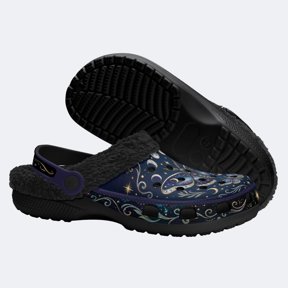 Starry Jewel Moth Print Fleece-Lined Clogs