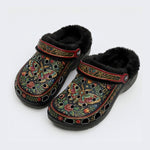 Jewel Moth Vintage Wreath Print Fleece-Lined Clogs