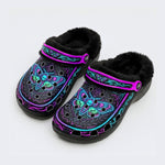 Psychedelic Death Moth Print Fleece-Lined Clogs