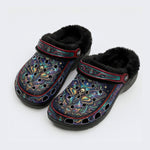 Cosmic Psychedelic Death Moth Print Fleece-Lined Clogs
