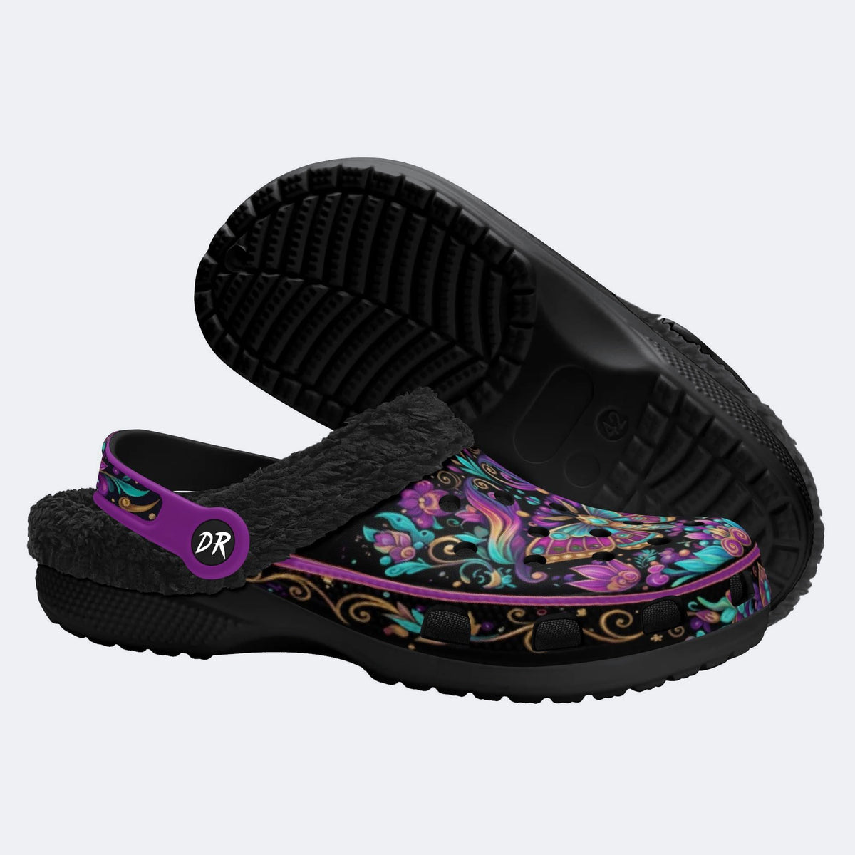 Iridescent Jewel Moth Print Fleece-Lined Clogs