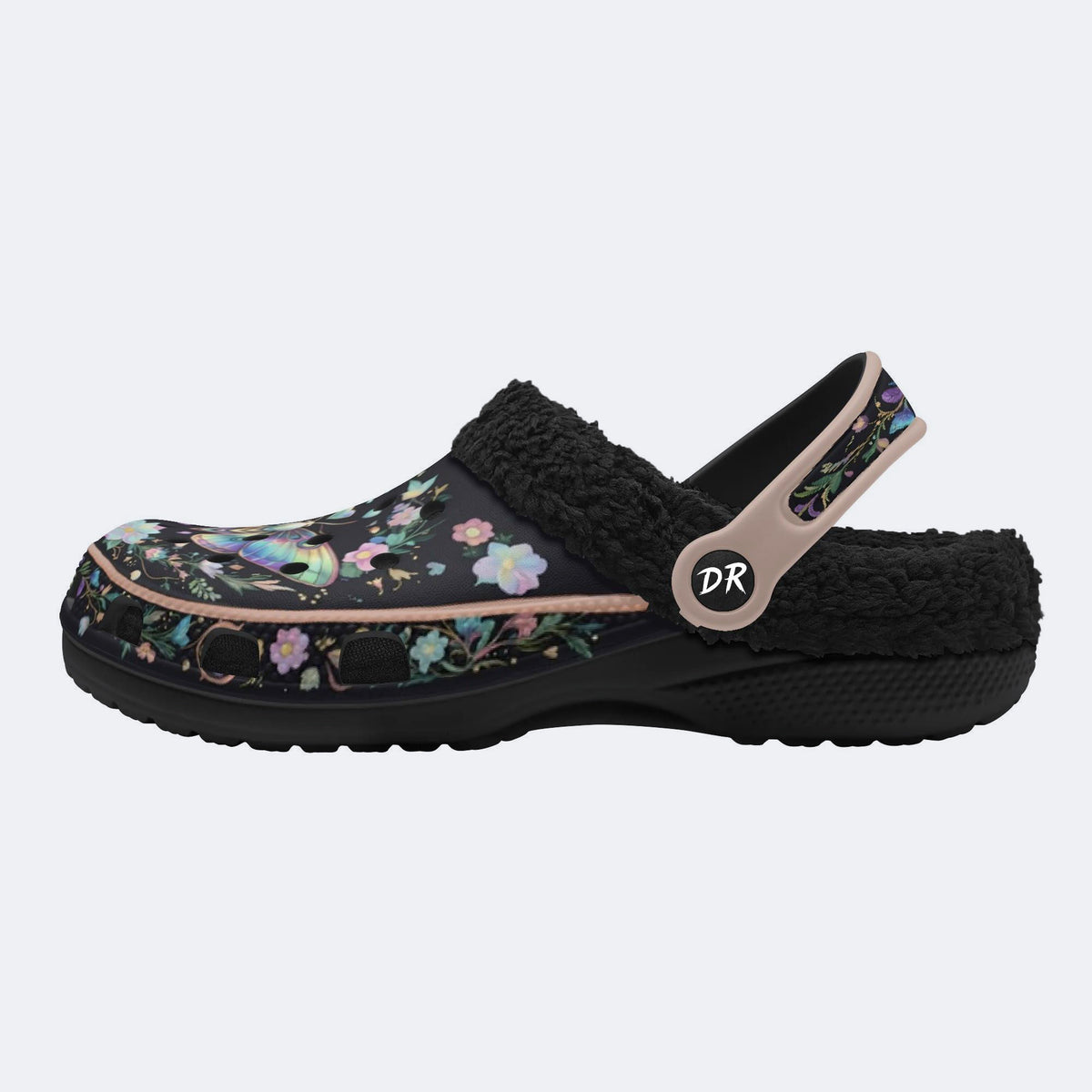 Jewel Moth Wreath Print Fleece-Lined Clogs