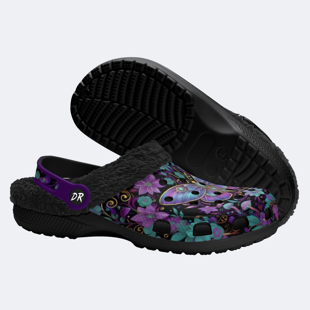 Celestial Iridescent Moth Wreath Print Fleece-Lined Clogs