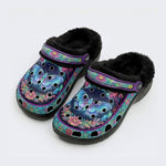 Flowing Floral Field Celestial Moth Print Fleece-Lined Clogs