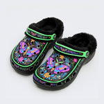 Fluorescent Moth Wreath Print Fleece-Lined Clogs