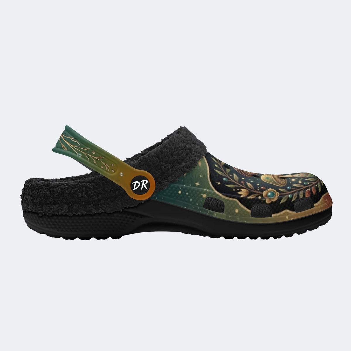 Jewel Mushroom Vintage Wreath Print Fleece-Lined Clogs
