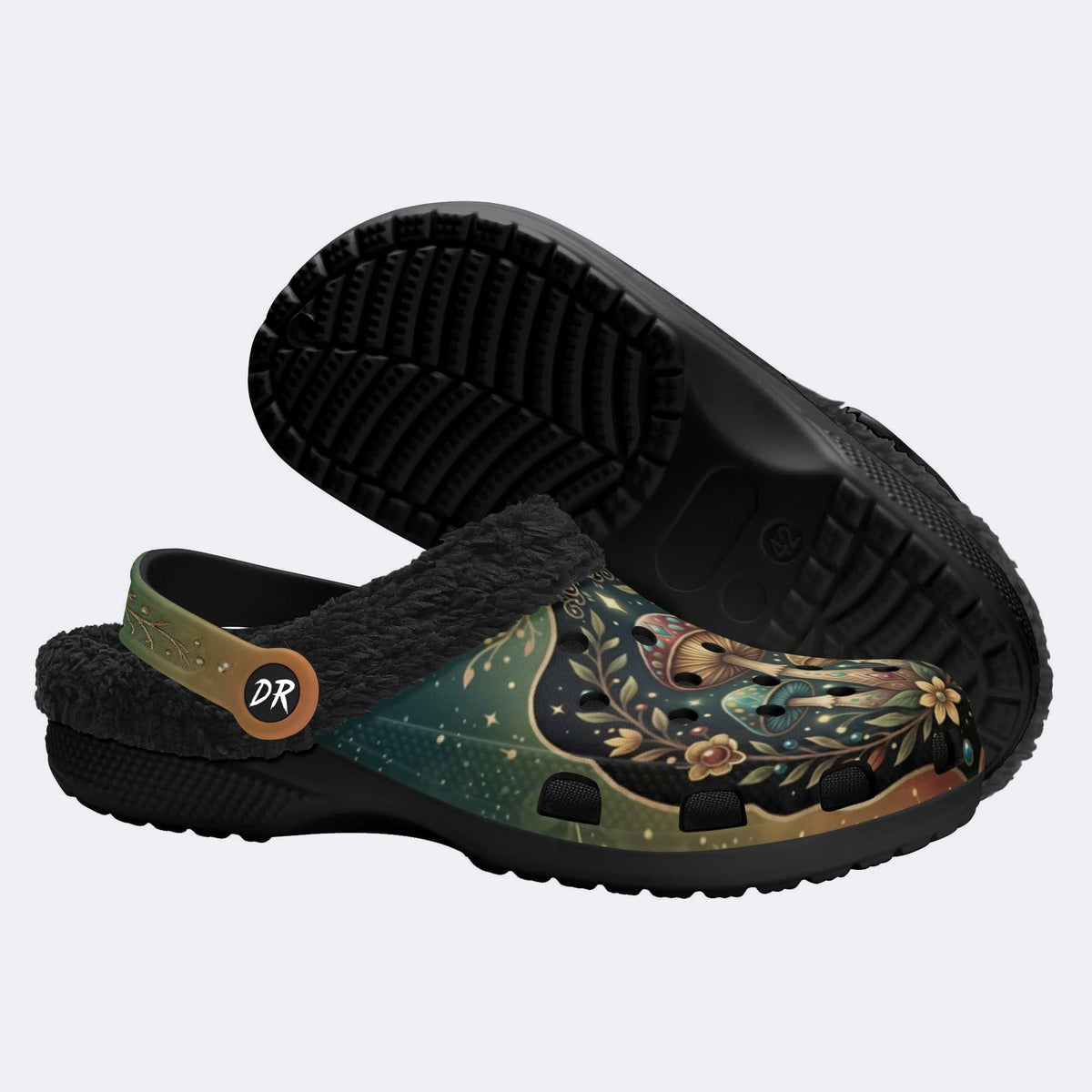 Jewel Mushroom Vintage Wreath Print Fleece-Lined Clogs