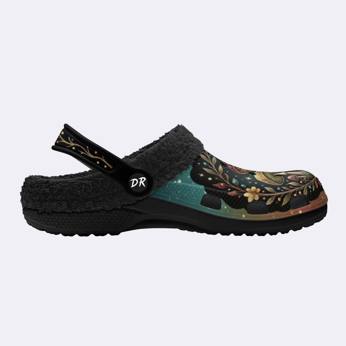 Jewel Mushroom Vintage Wreath Print Fleece-Lined Clogs