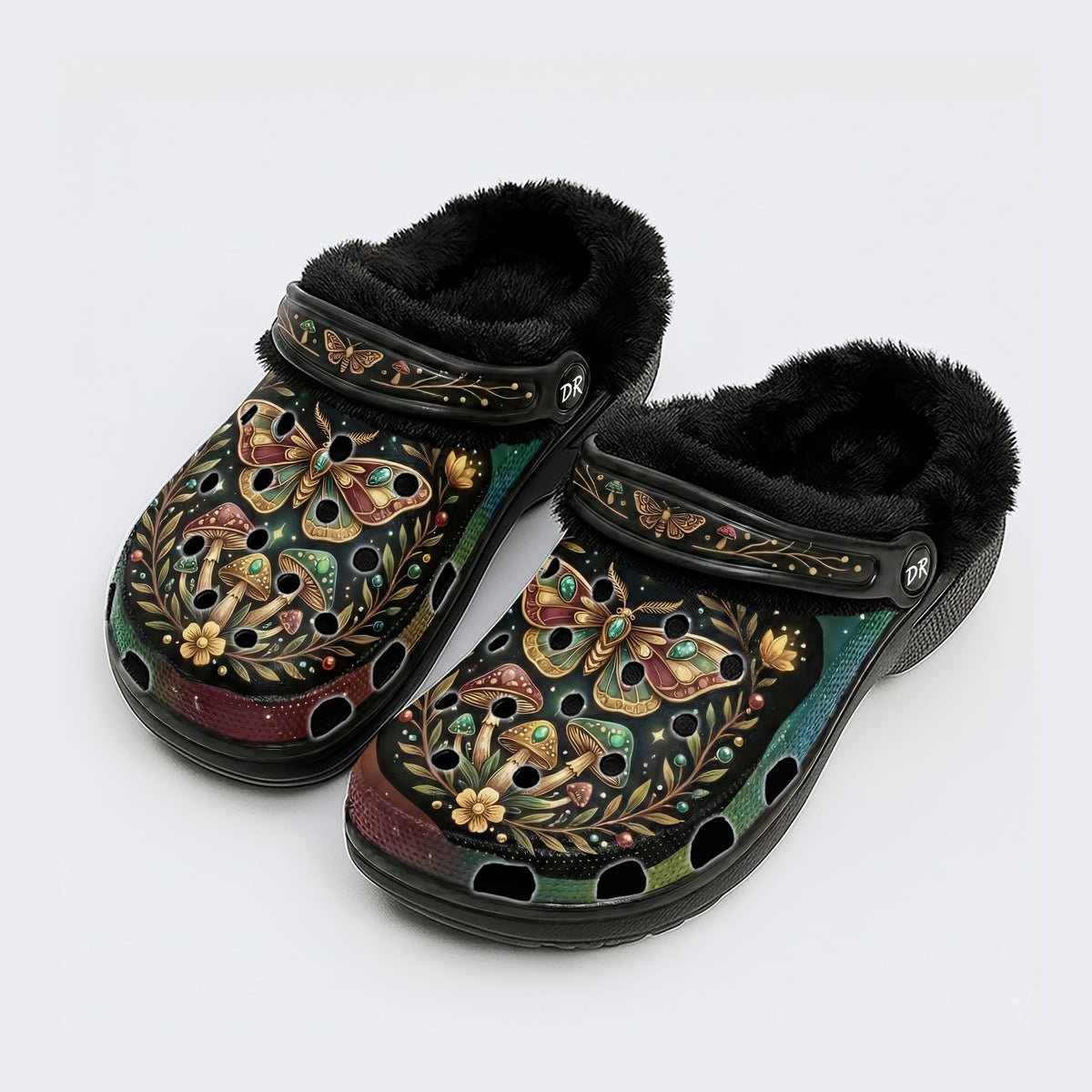 Jewel Moth Vintage Wreath Print Clogs