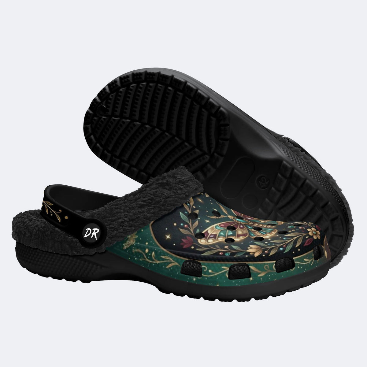 Jewel Moth Vintage Wreath Print Clogs