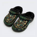 Jewel Eagle Vintage Wreath Print Fleece-Lined Clogs