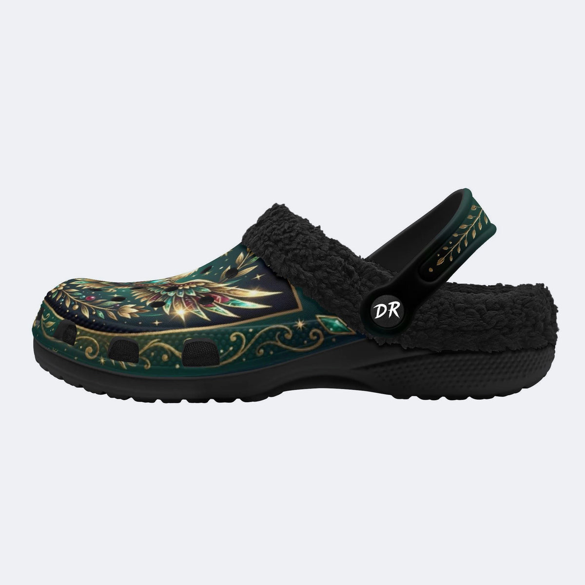 Jewel Eagle Vintage Wreath Print Fleece-Lined Clogs