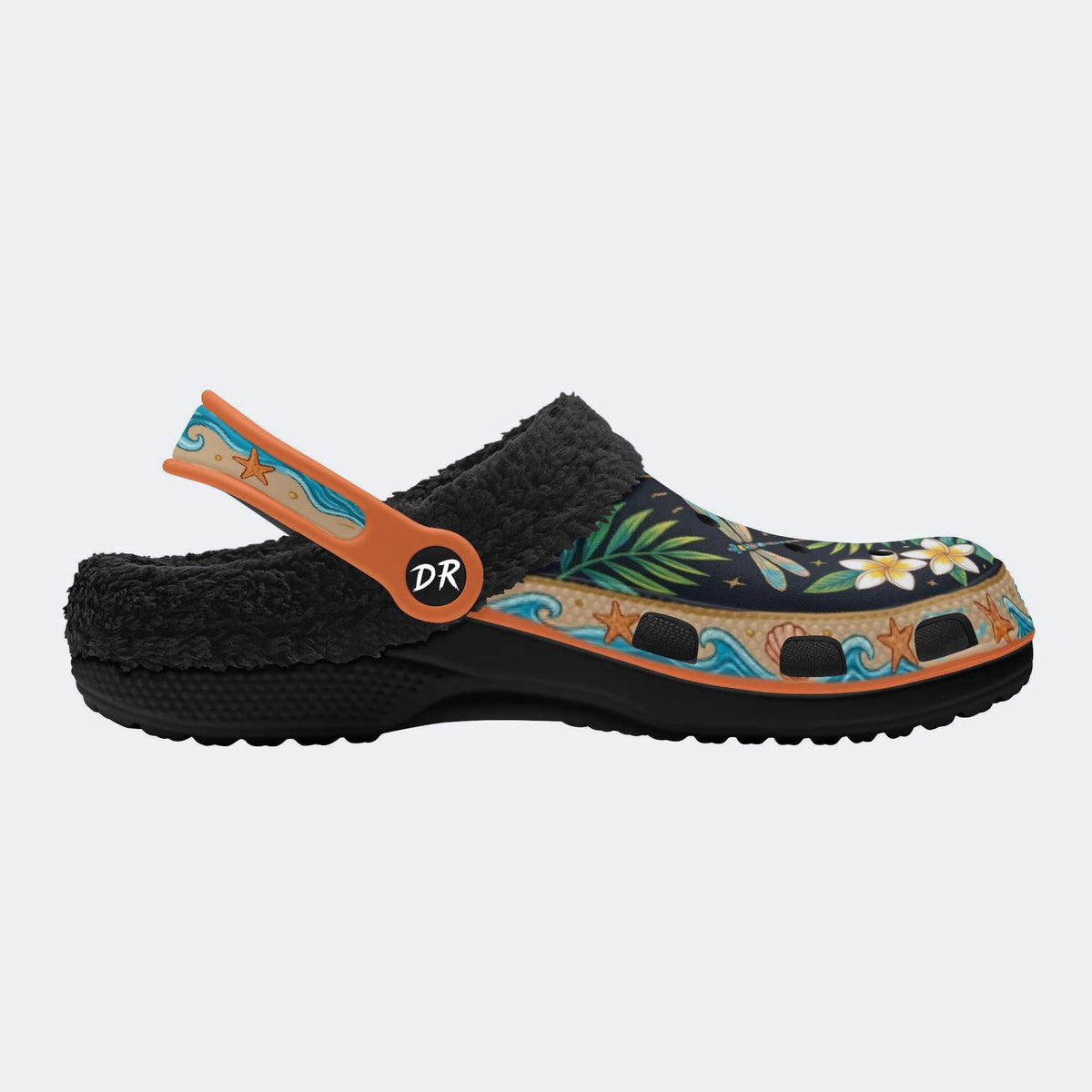 Tropical Butterfly Hibiscus Print Fleece-Lined Clogs