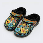 Tropical Floral Hibiscus Print Fleece-Lined Clogs