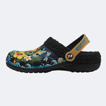 Tropical Floral Hibiscus Print Fleece-Lined Clogs