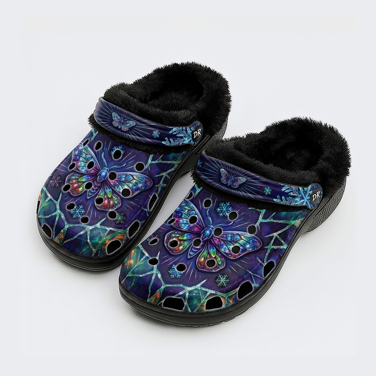 Ice Crystal Light Moth Print Clogs