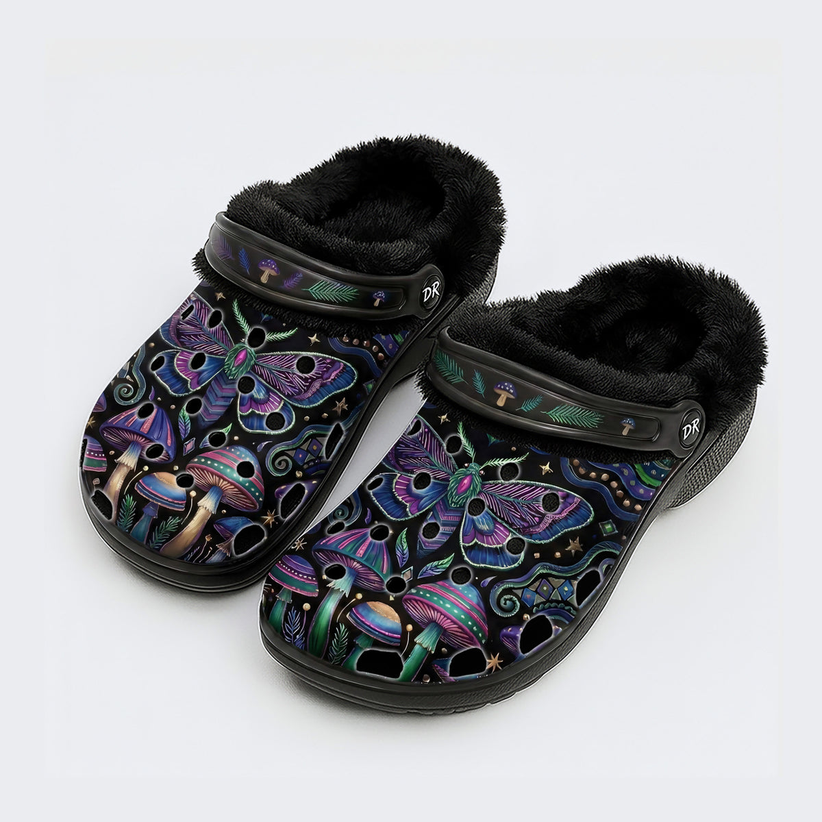 Vintage Mushroom Forest Moth Print Clogs