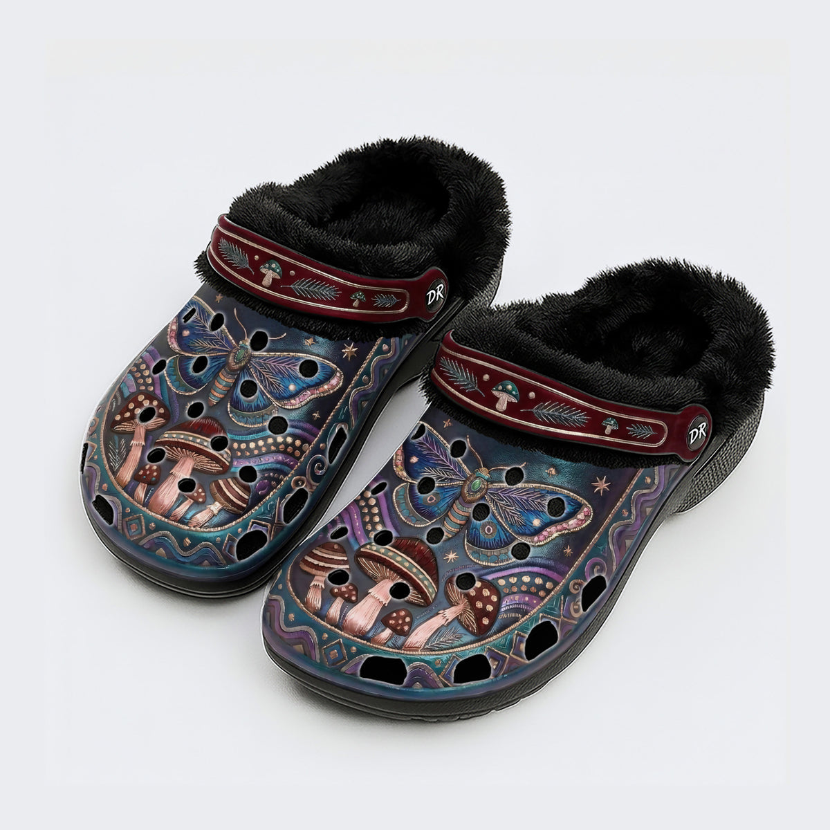 Vintage Mushroom Forest Moth Print Clogs