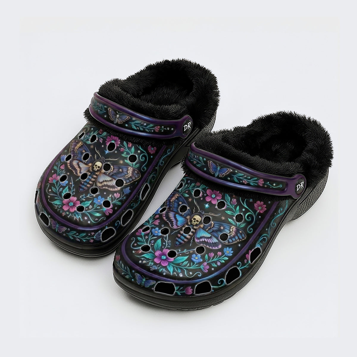 Death Moth Vintage Wreath Print Clogs