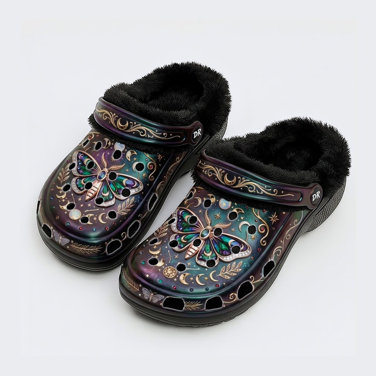 Jewel Moth Vintage Wreath Print Clogs