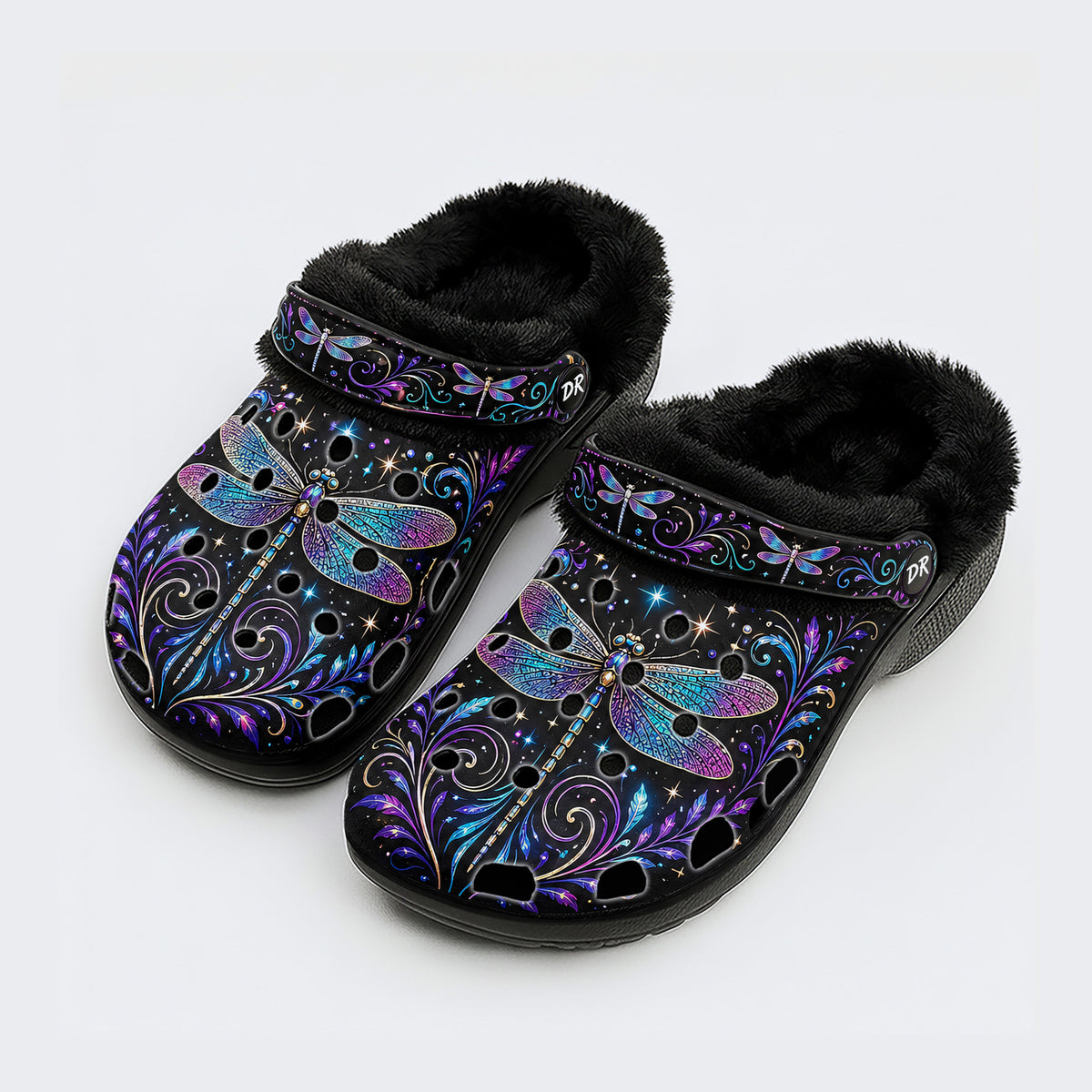 Psychedelic dragonfly Print Fleece-Lined Clogs