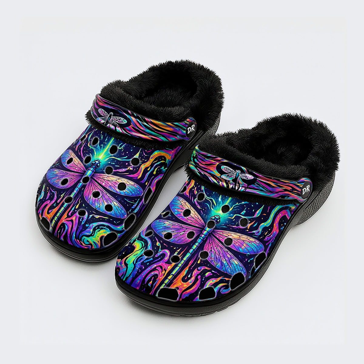 Psychedelic dragonfly Print Fleece-Lined Clogs