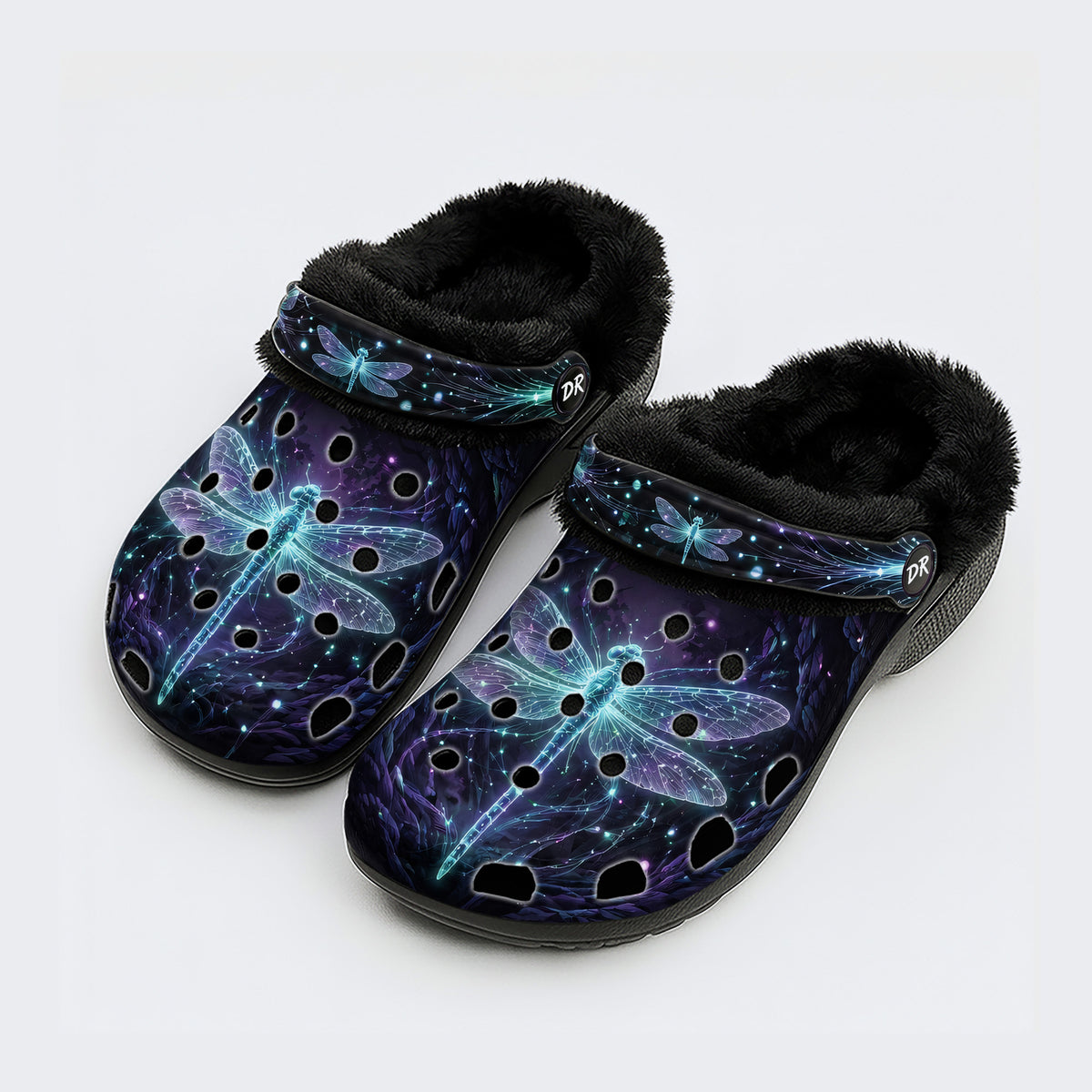 Glowing dragonfly Print Fleece-Lined Clogs